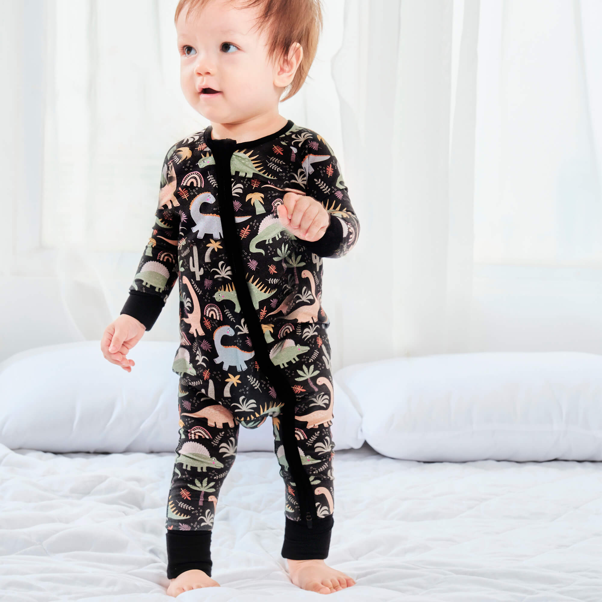 Navy Jurassic Jungle Convertible Zippered Romper