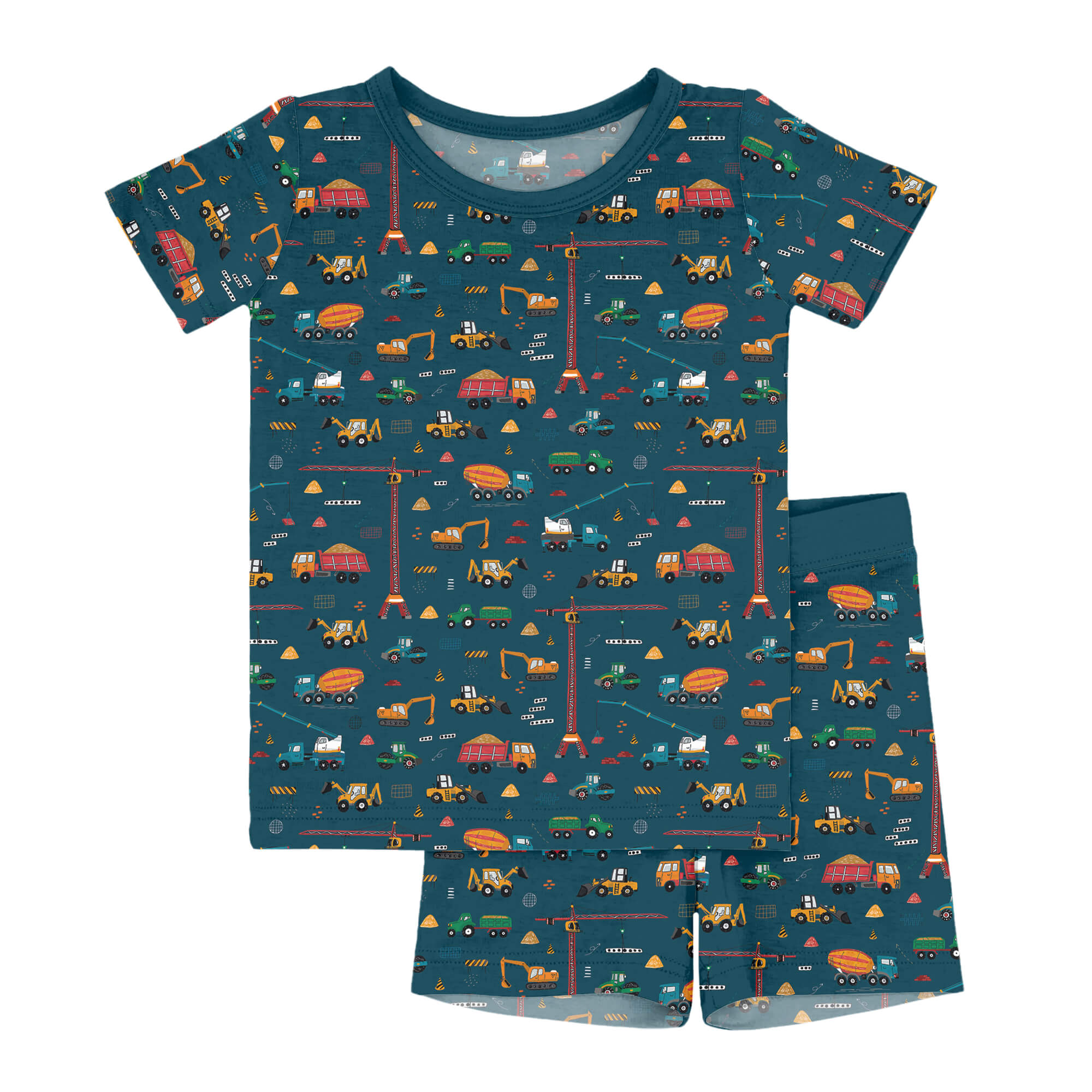 Dark Slate Gray Construction Two-Piece Short Sleeve Shorts Pajama Set