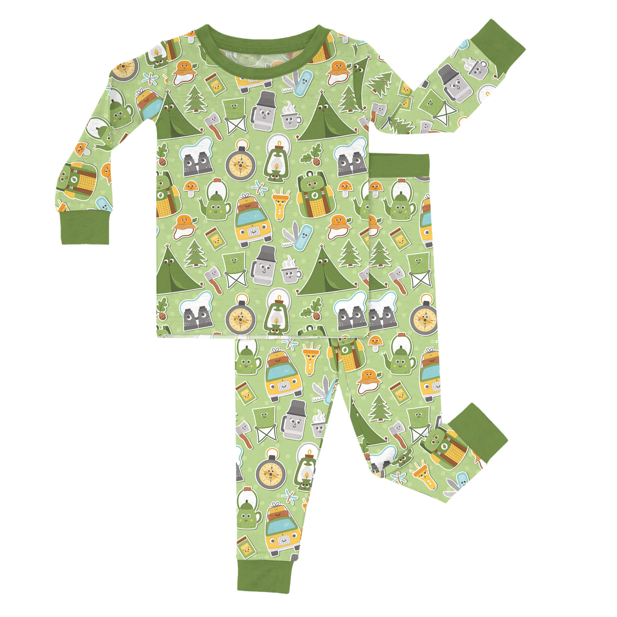 Green Camping Two Piece Pajama Set