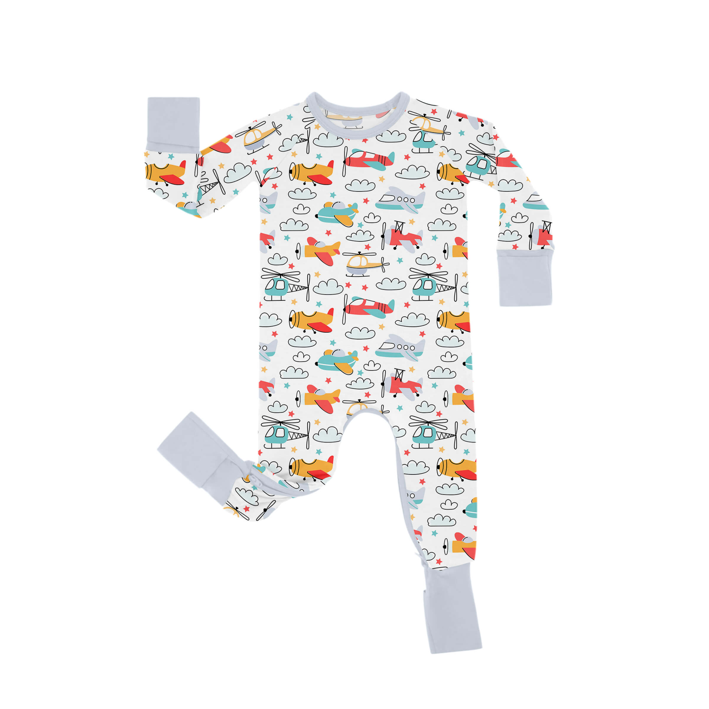 Airplanes And Helicopters Crescent Zippered Romper