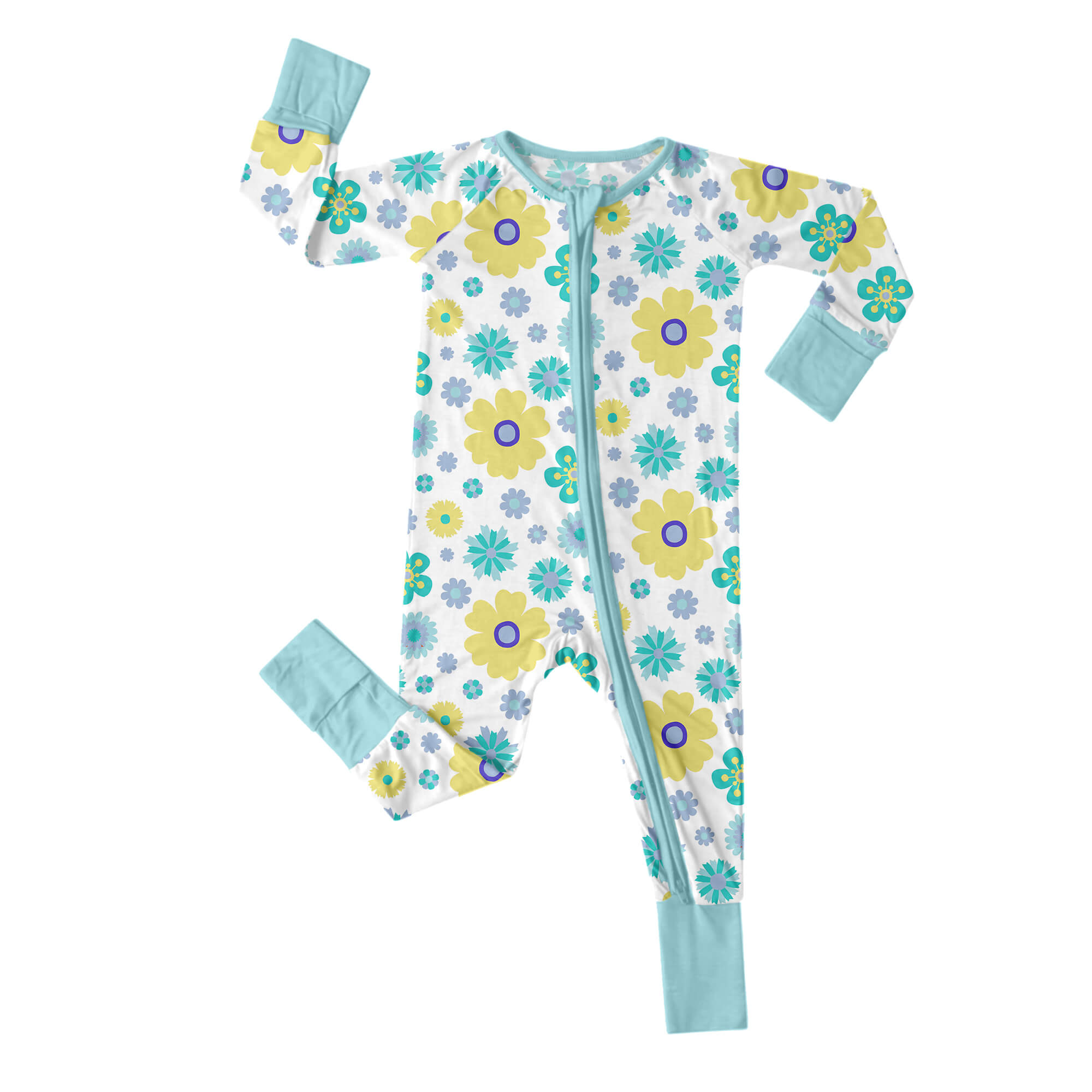 Aqua Floral Convertible Zippered Romper