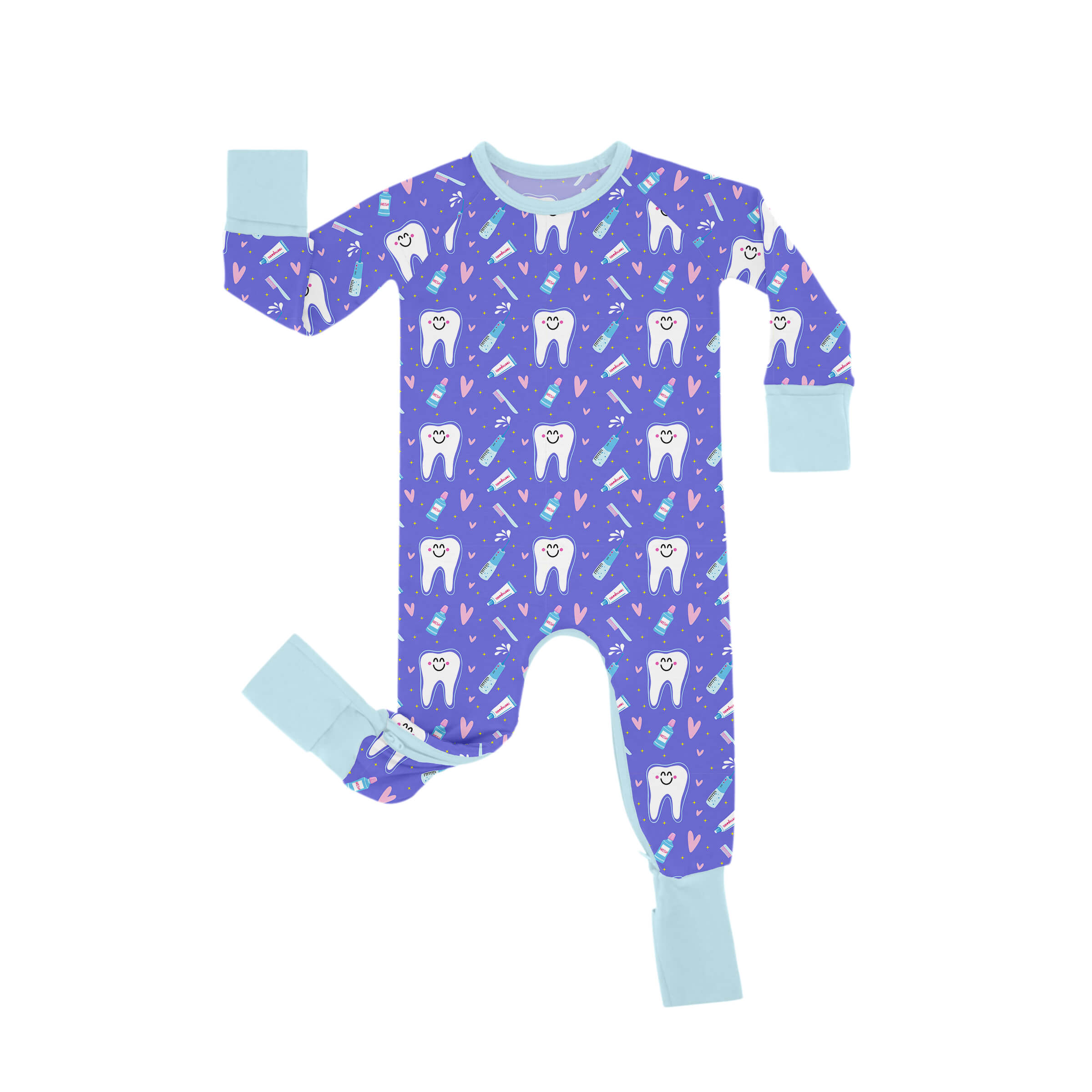 Brushing Teeth Crescent Zippered Romper