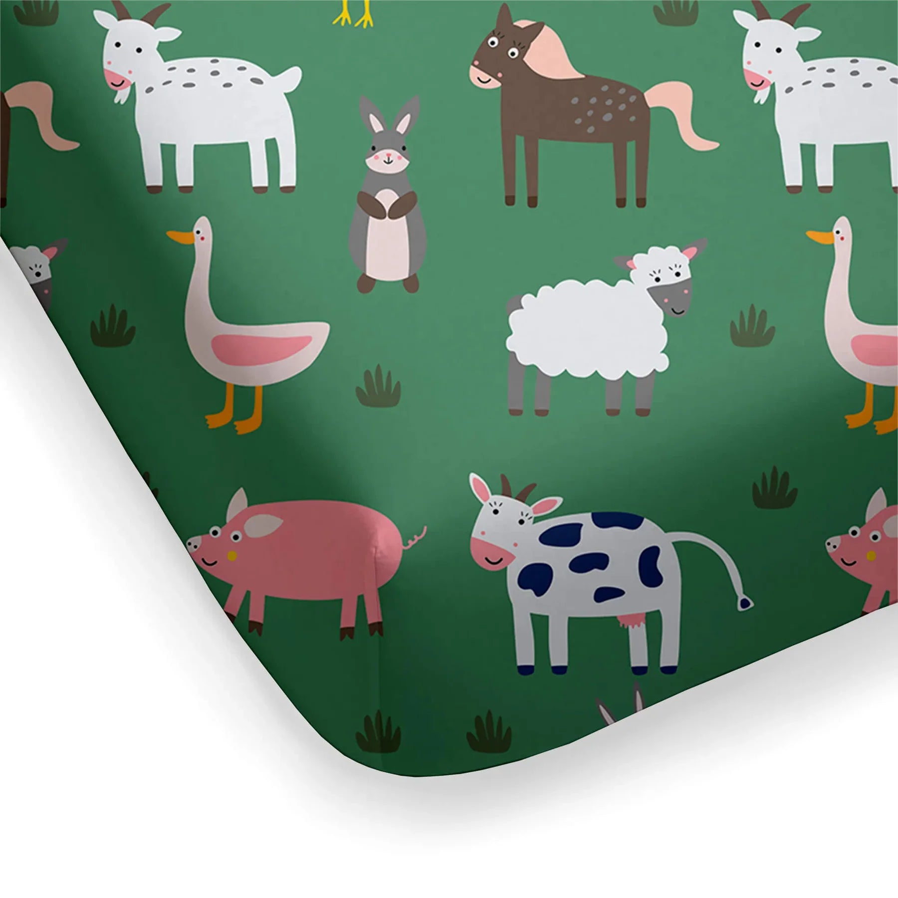 Green Farm Animals Fitted Crib Sheet