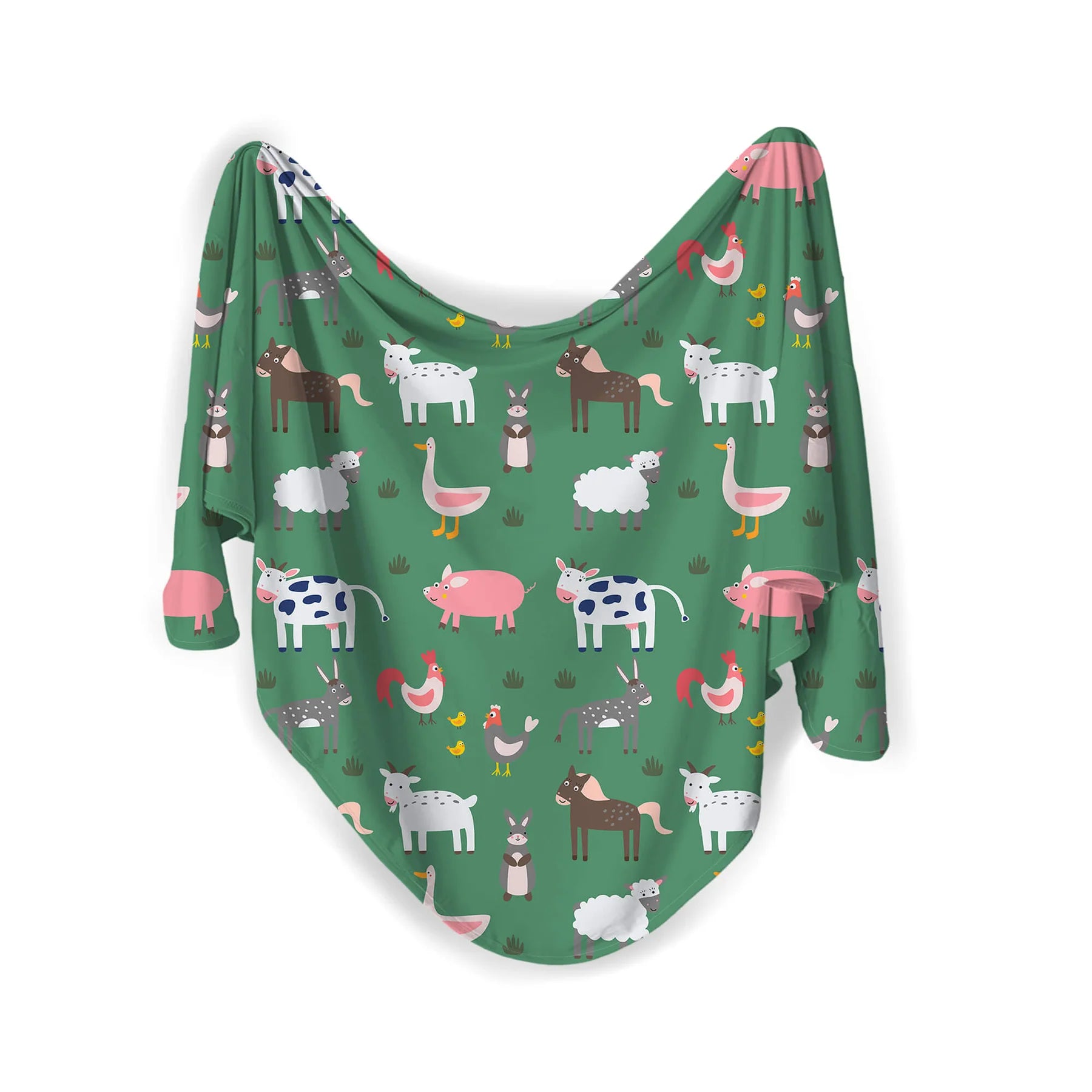 Green Farm Animals Swaddle Blanket