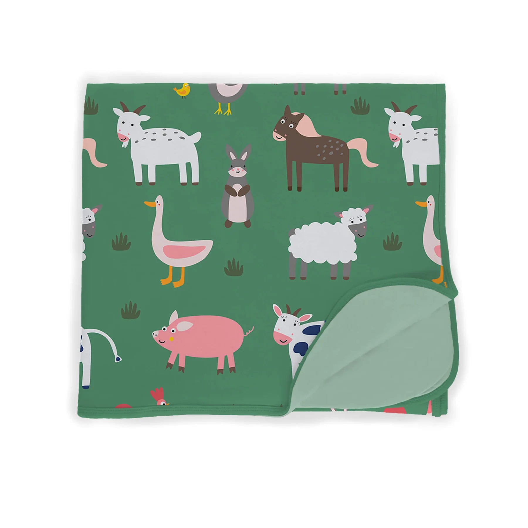 Green Farm Animals Baby Blanket