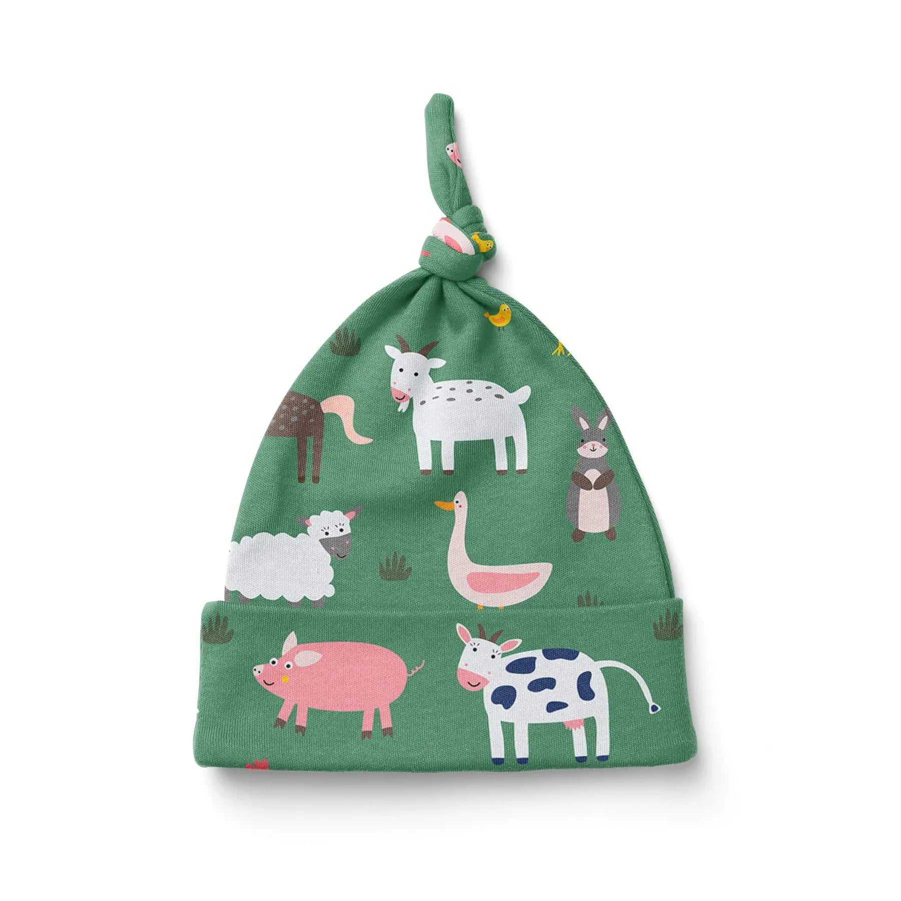 Green Farm Animals Knotted Hat