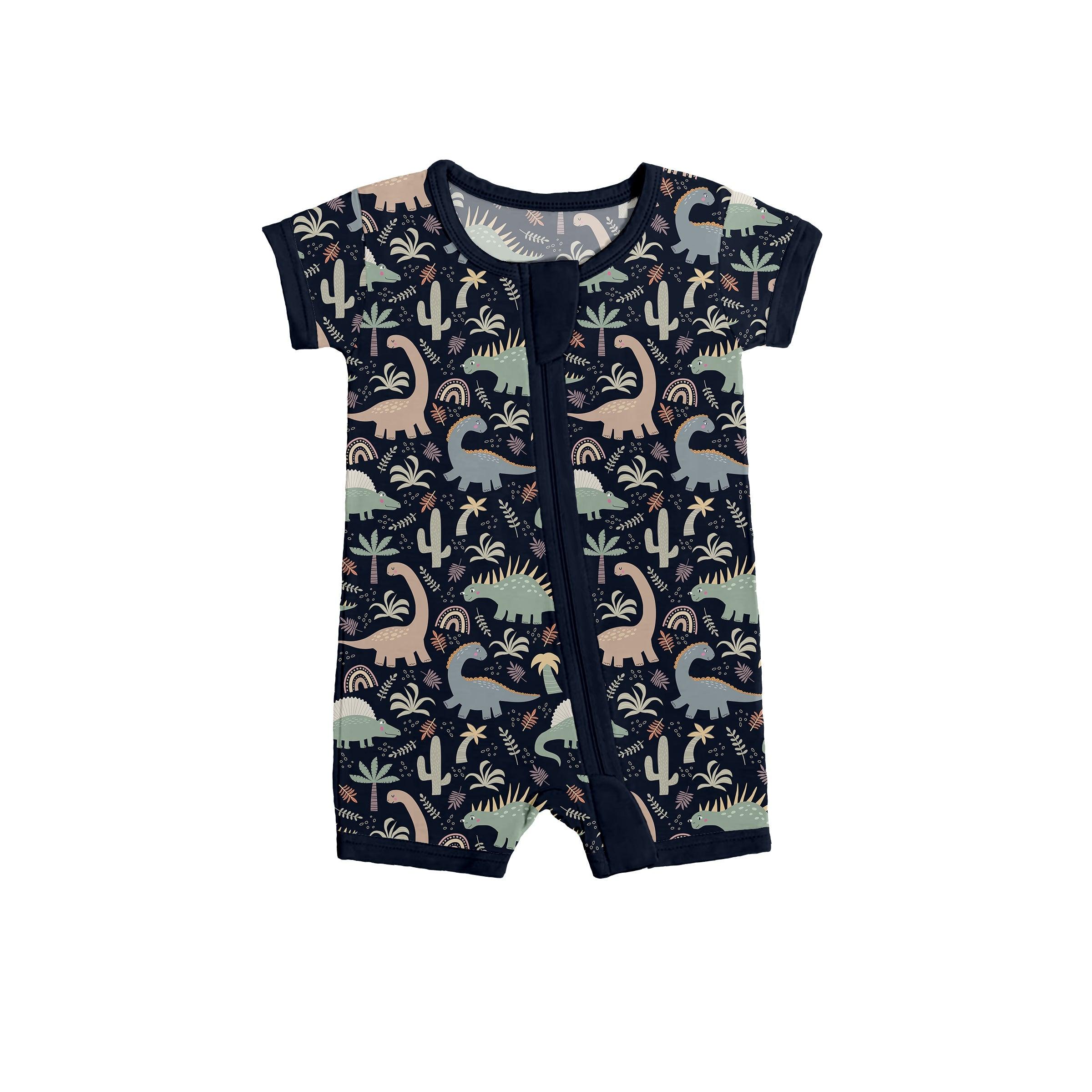 Navy Jurassic Jungle Shorty Zippered Romper