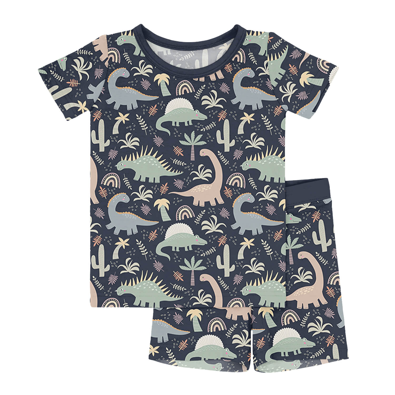 Navy Jurassic Jungle Two Piece Short Sleeve Shorts Pajama Set