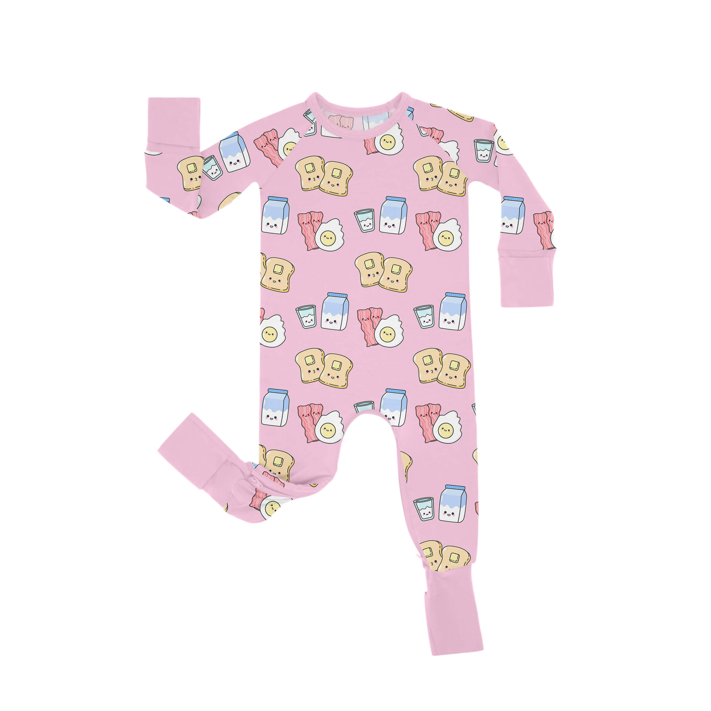 Pink Breakfast Buddies Crescent Zippered Romper