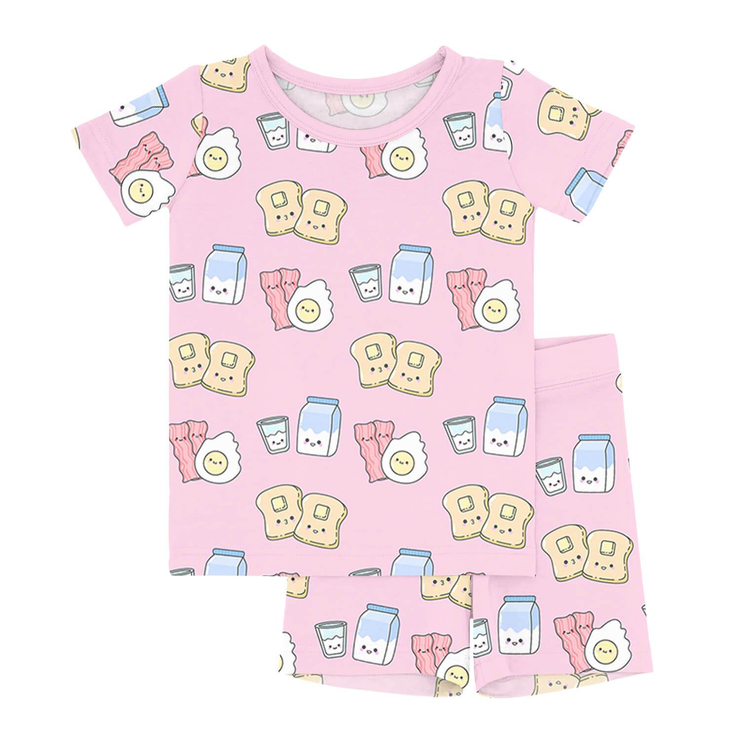 Pink Breakfast Buddies Two Piece Short Sleeve Shorts Pajama Set