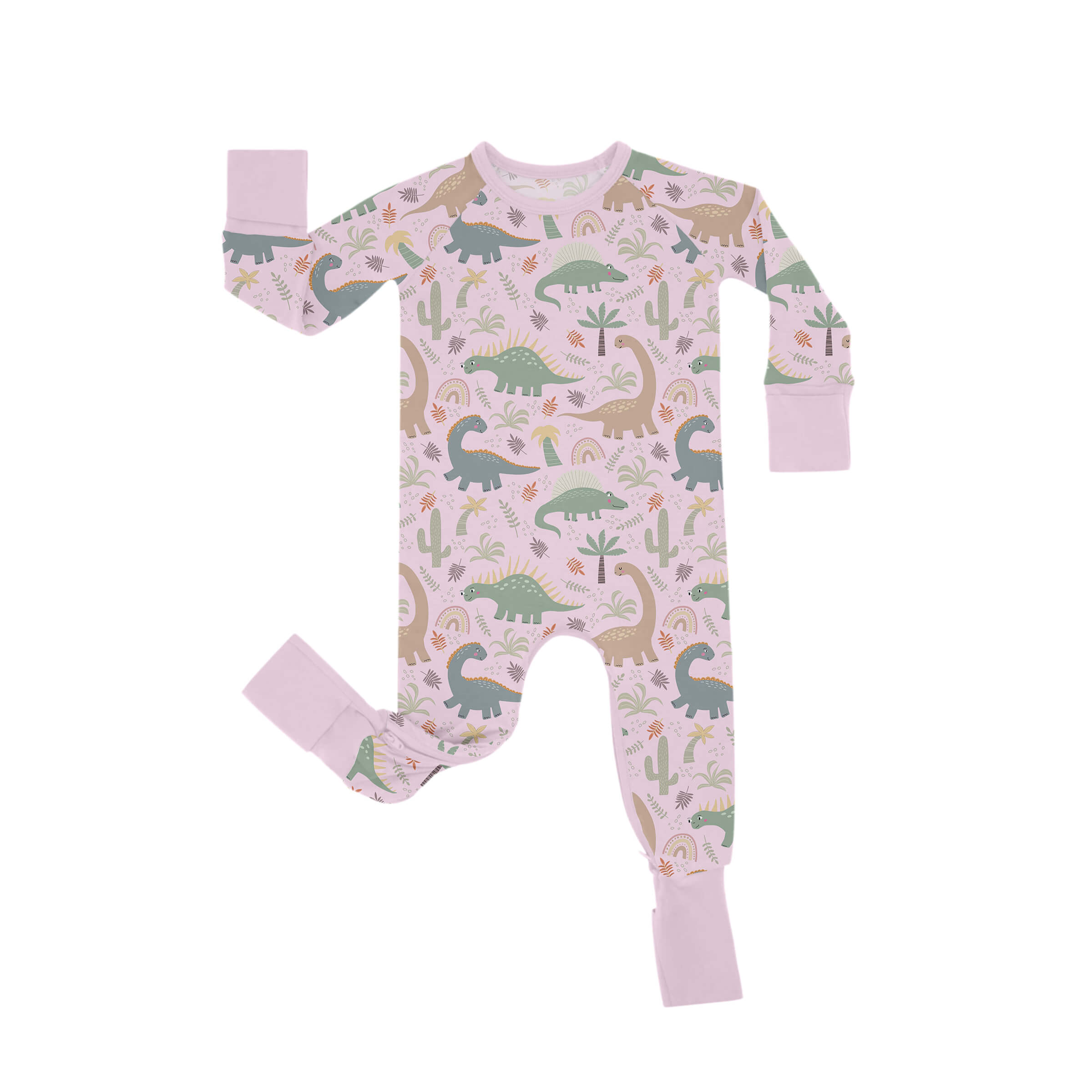 Pink Jurassic Jungle Crescent Zippered Romper